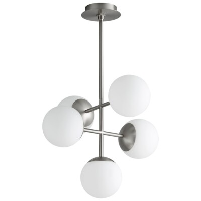 Oxygen Lighting Nebula 6'' 5 Light Pendant, Satin Nickel/Satin Opal - 3-680-24