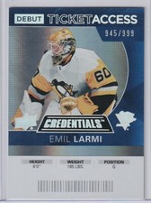 2020-21 Upper Deck Credentials Debut Ticket Access Emil Larmi Penguins /499🔥