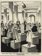 RARE PEDESTRIAN CARTOON HUMOR: British 1931 Illustration - EXHIBITION OF WOUNDED