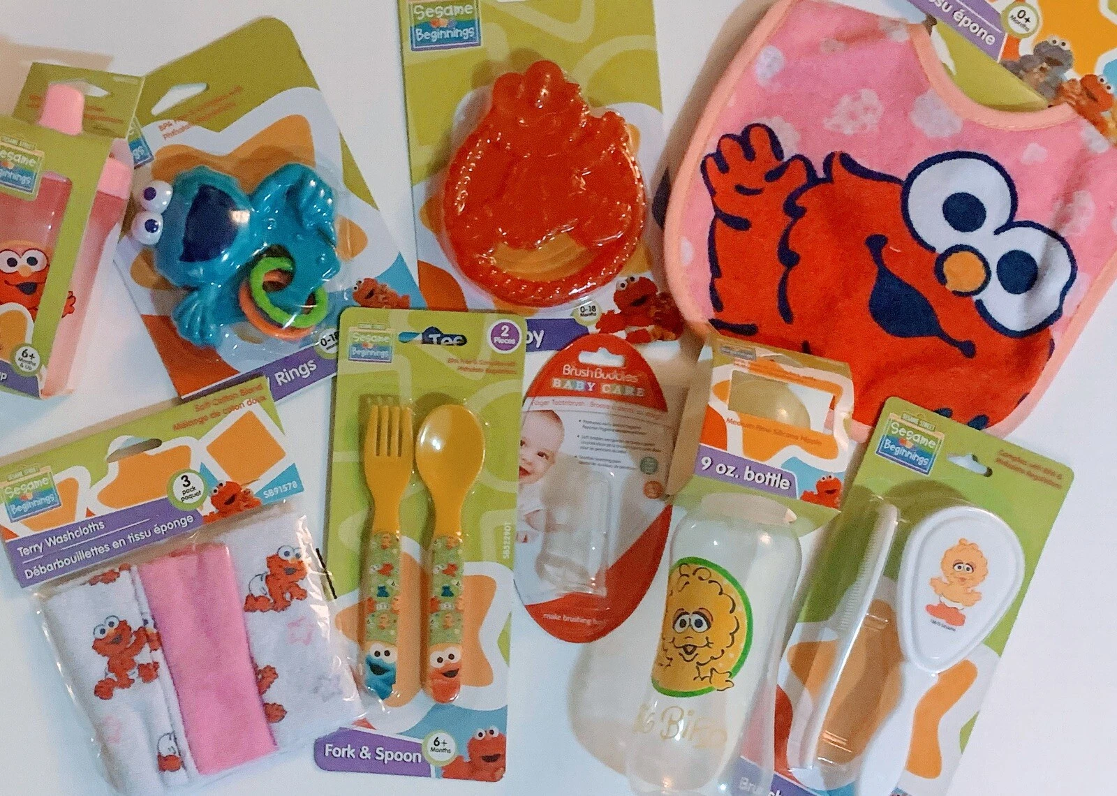 SESAME STREET Baby Girl Toddler GIFT LOT 13 Pc Bath Feed Groom Set Toys NWT