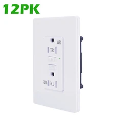 Slim 15 Amp 12PK Outlet GFI Receptacle LED Indicator TR WR with Decora Plate ETL