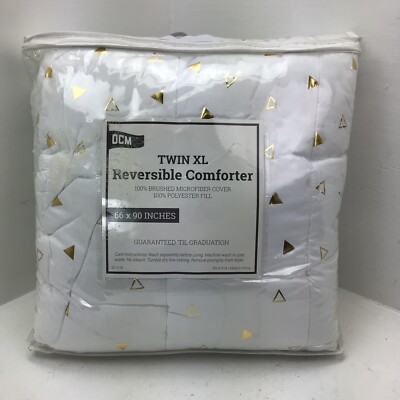 OCM Twin XL White Comforter W/gold Triangles