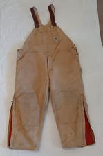 Vintage Carhartt Insulated Bib Overalls 46x30 Beige Quilt Lined Canvas USA