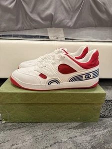 Baskets basses homme Gucci en cuir vieilli blanc/rouge 697882 taille 13G 14US