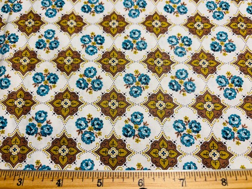 Antique Vintage Cotton Fabric 1940s 50s Blue Roses Floral 35w 2/3yd
