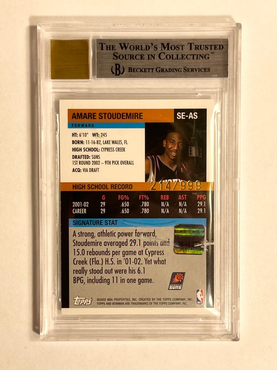 2002-03 Bowman Signature Autograph Rookie AMARE STOUDEMIRE Rc Auto 