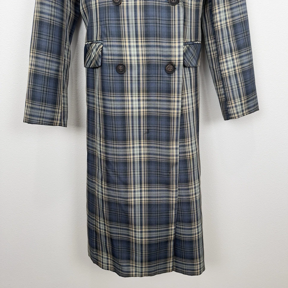 Chaqueta Avec Les Filles Mujer Mediana Azul A Cuadros Larga Trinchera Doble Pecho DEFECTUOSA Foto 3 de 4