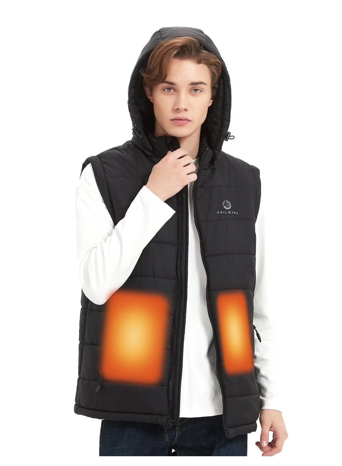 Men’s Medium Sailwind Heated Hooded Vest – Lightweight, Battery Pack, NWT