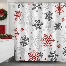 Christmas Snowflakes Shower Curtain Red and Grey Snowflake Winter Bathroom Cu...