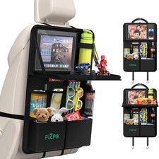 Backseat Car Organizer Kids Kick Mat Tablet Holder 11 Pockets Foldable Tray Blac