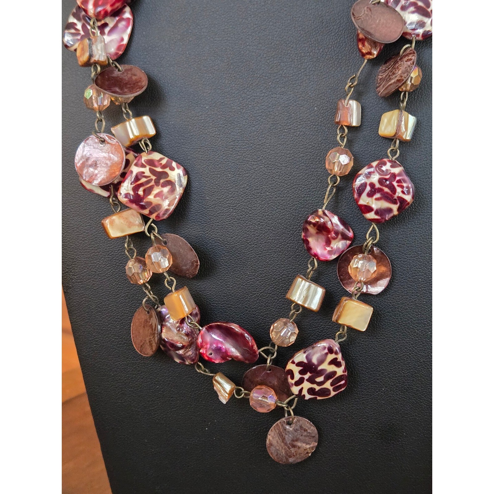 Boho Double Strand Shell Resin Leopard Print Stat… - image 2