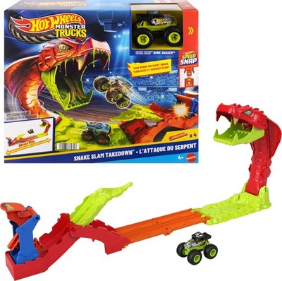 Hot Wheels Monster Trucks Spielset, Snake Slam Takedown Trackset mit exklusivem