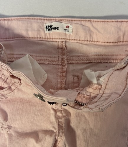 Epic Threads Pink Denim Shorts Adjustable Distressed Cuff Bottoms Girls Sz 4T - Picture 10 of 11