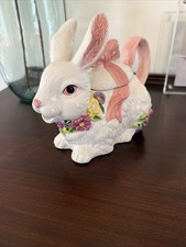 ABC Distributing Ceramic Rabbit Canister Floral Design Easter Animal Theme