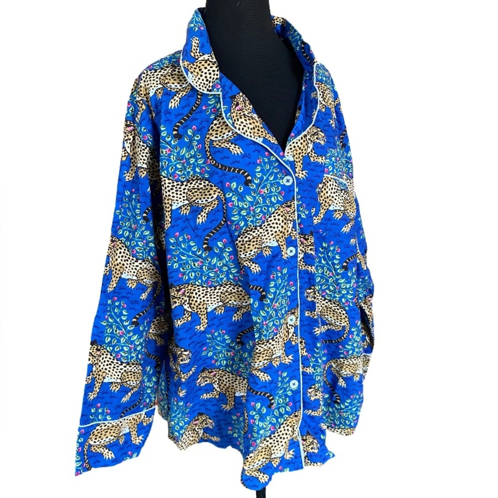 Printfresh blue leopard vibrant button down organ… - image 2