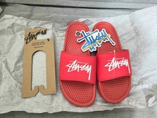 Nike x Stussy Benassi Slides Mens Habanero Red Slip On Sandal Brand New