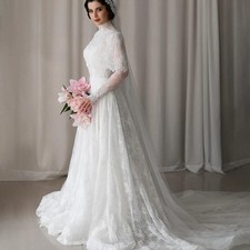 Wedding Dresses Cape High Neck Long Sleeve Bride Dress Sweep Train Bridal Gown