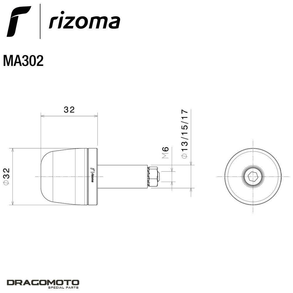 Extrémités de barre Rizoma MA302A Argent moto Ducati Streetfighter V4 S 2025 embout guidon - 2