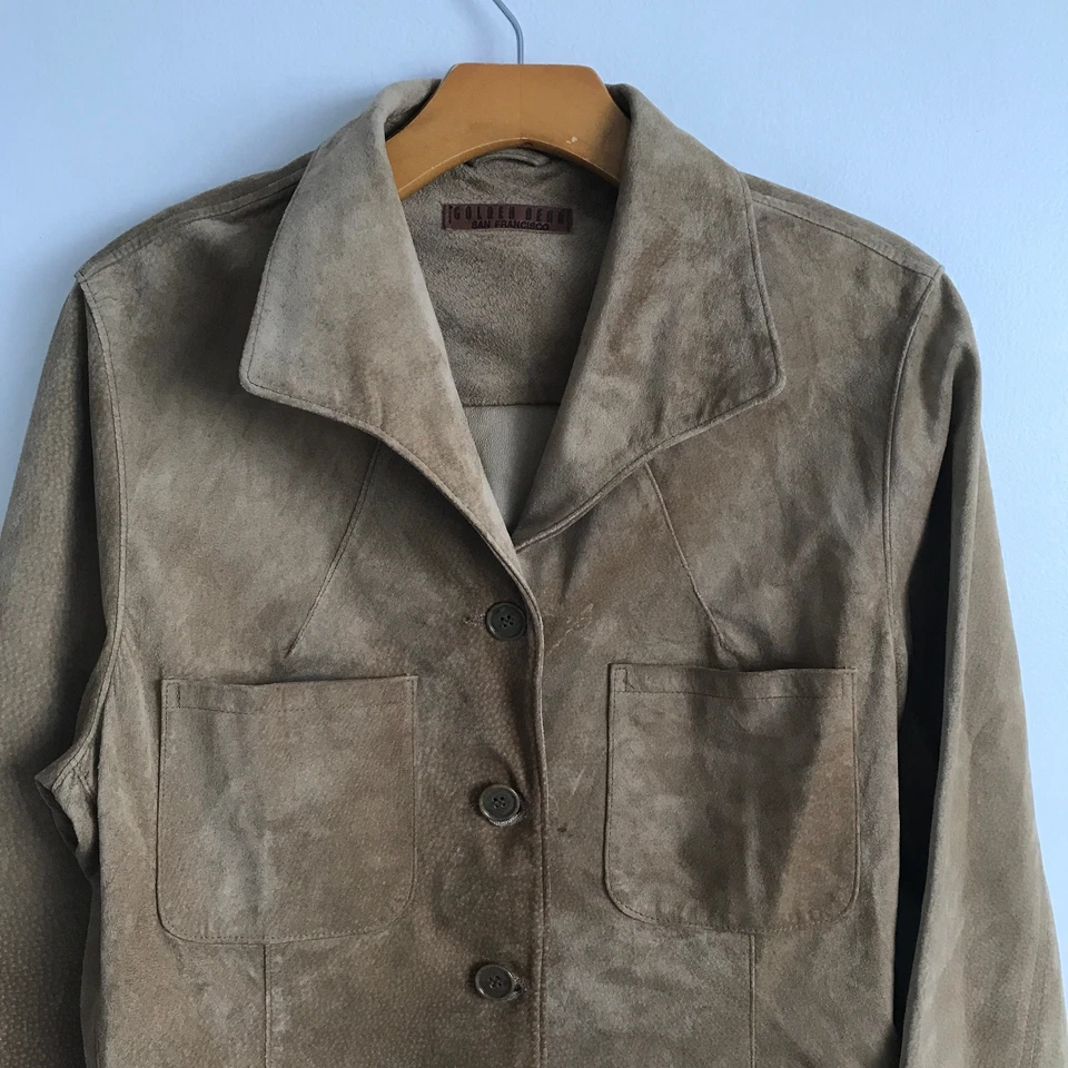 Chaqueta De Colección Oso Dorado Para Mujer Pequeña Cuero Marrón Gamuza Botón Hecha en Camionero EE. UU. Foto 2 de 4