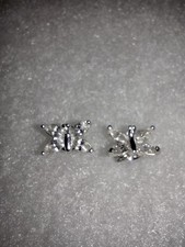 925 Sterling silver Butterfly Stud Clear Rhinestone Earrings
