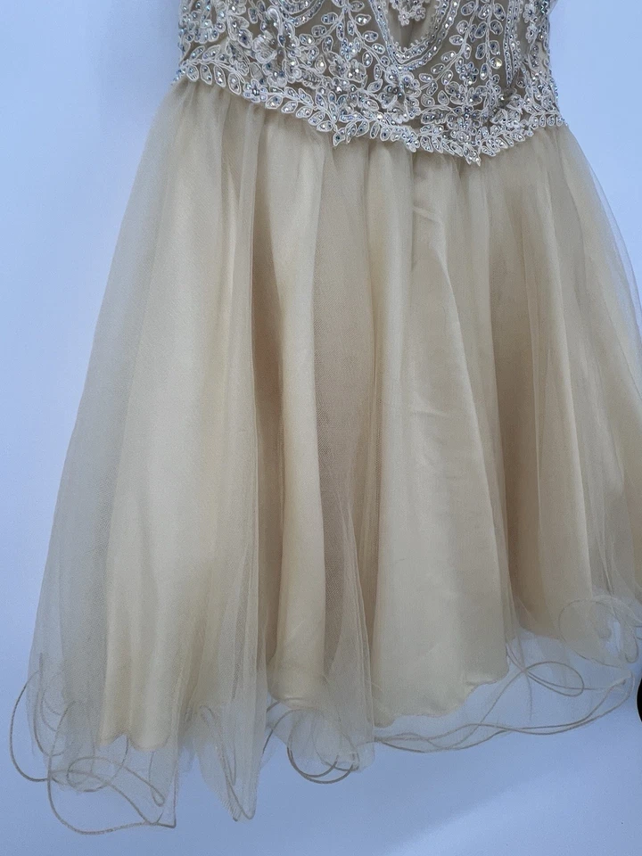 Fiesta Fashion Beaded Tulle Dress L Nude Sparkly Party Prom Homecoming Holiday - Image 3 of 4
