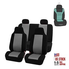  Full Set Car Seat Covers Classic Cloth Universal Fit Gray Seat 