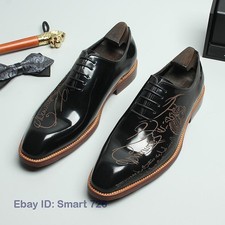 Mens Leather Square Toe Carved Dress Business Lace Up Bright Wedding Shoes Hot