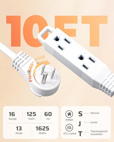 DEWENWILS 360° Rotating Flat Plug Extension Cord, 10FT Extension Cord Rotating P - Picture 3 of 11