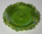Vintage 1970's Indiana Glass Green Iridescent Carnival Glass Pinwheel Plate