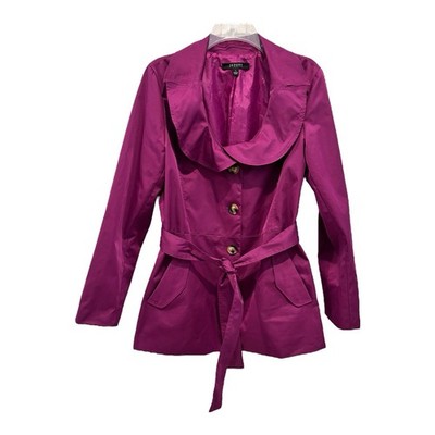 Sandro Studio Jacket Large Magenta Button Up Cowl Neck Collar Waist Tie