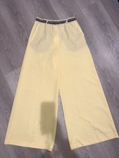 Stella McCartney Womens Size 42 Yellow 100% Wool Logo Waistband Wide Leg Pants