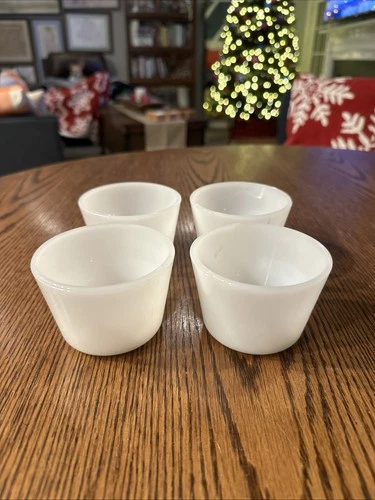 Glasbake Milk Glass Custard Cups Ramekin 3.25” Set Of 4