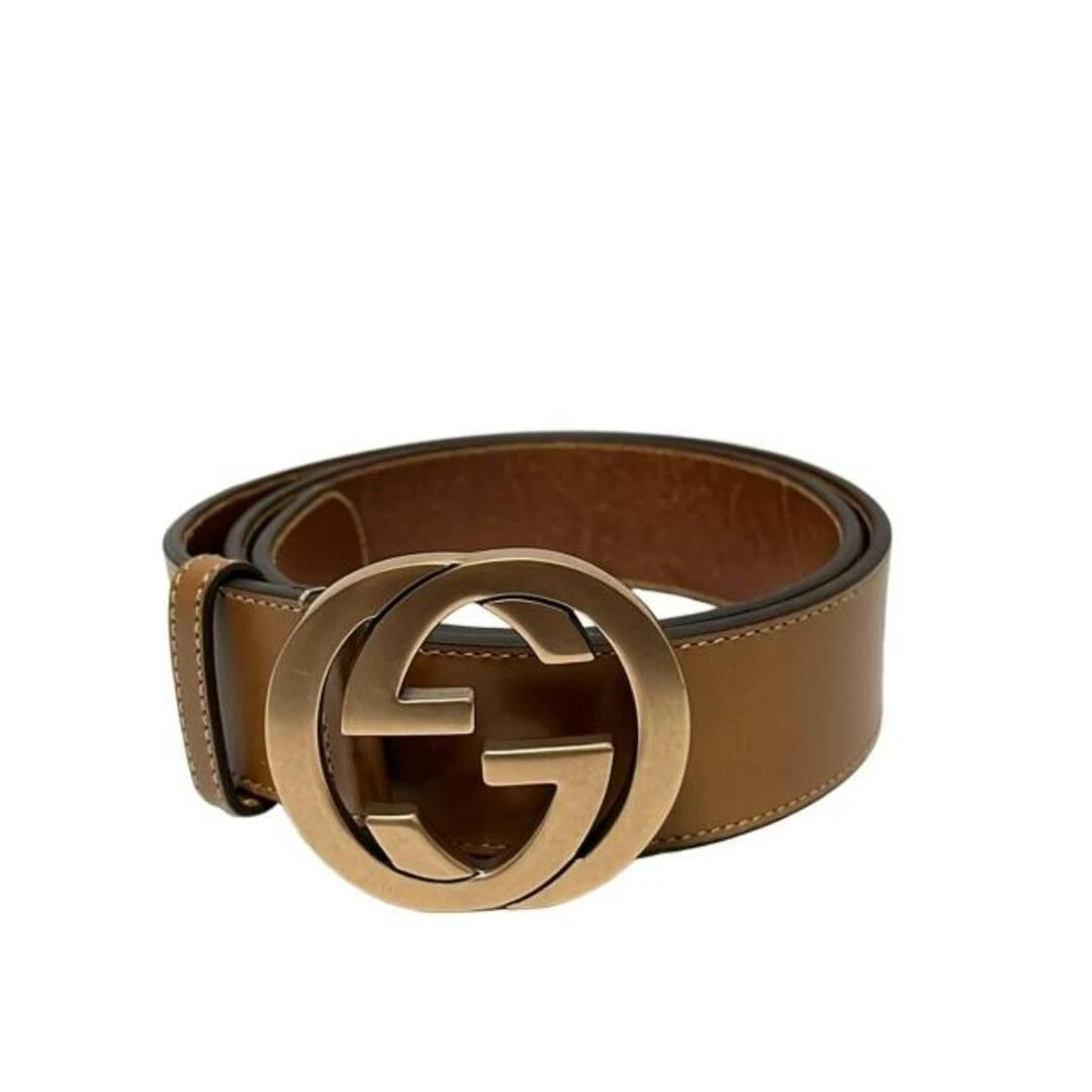 Ceinture GUCCI 85/34   114876 marron x or rose imbriquée cuir G