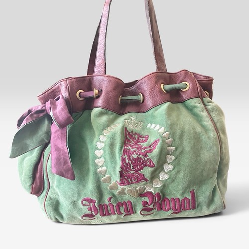 Vintage Juicy Couture Daydreamer Bag Green Purple Velour Y2K Scotty Dog Tote