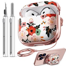 for AirPods 4 Case Cover 2024 with Lock-White Peony
