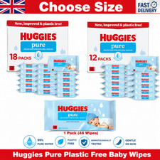 Image of HUGGIES PURE BABY WIPES 1 12 18 PACK 99% WATER FRAGRANCE FREE SENSITIVE SKIN