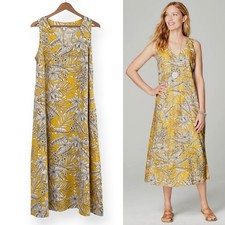 J. Jill Love Linen Women M Mustard Yellow Multicolor Daisy A-Line Midi Dress NEW