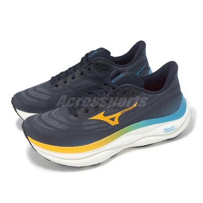 ギュビン Mizuno Wave Sky 9 Navy Orange Men Runner Road Running Jogging