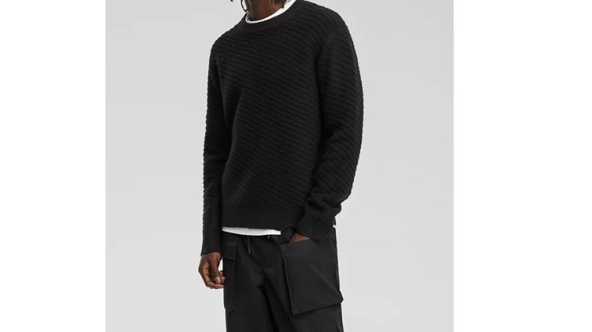 Mode of One Mens Relaxed-Fit Diagonal Texture Sweater- Deep Black Medium 11490₽