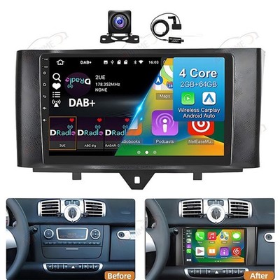 DAB+ Android 15 Autoradio Carplay Für Smart Fortwo 451 2010-2015 GPS Navi 2+64GB