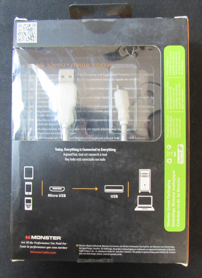 LOTE DE 4 cables de carga Monster Micro de alta velocidad 1,5 pies micro USB A7 Foto 3 de 4