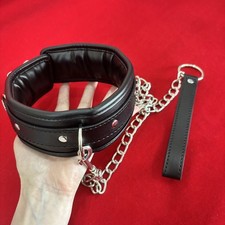PU Leather Padded Neck Collar Bondage Chocker with Leash Chain Slave Game BDSM