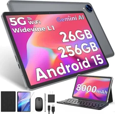 Android 15 Tablet with Keyboard, 26GB RAM, 256GB ROM(2TB Expand), 10 Inch Tablet