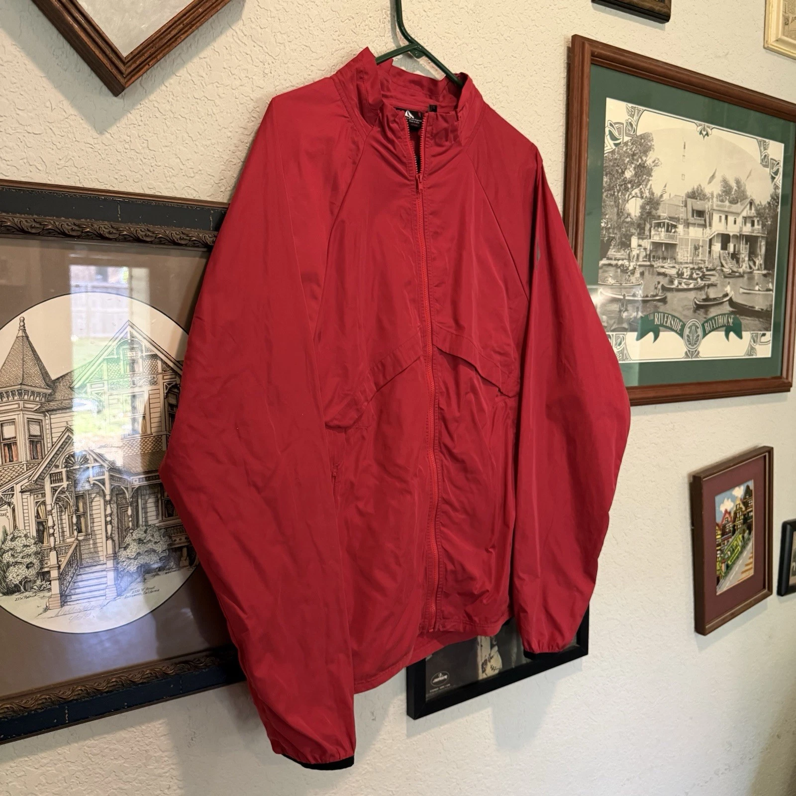 Bearded Goat Mens Designer Jacket Red Pockets Full Zip Windbreaker Size Large image 2