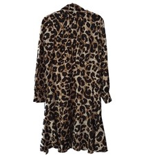 Eliza J Leopard Print Dress Long Sleeve Brown Black Animal Chic Classic Midi 8