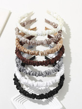 7 PCS Womens Solid Color Ruched Hair Hoop Soft Hairbands Skinny Pleated Headband
