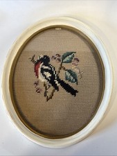 Vintage Needlepoint Bird In Oval Framed 10.75” x 8.5” x 1 1/8”