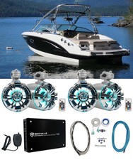  4 Rockville 6.5" LED Swivel Metal Marine Wakeboard Speakers Amplifier Amp Kit