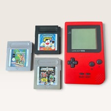 Nintendo Game Boy Pocket Red MGB-001 Tested Working + 3 Games New Glass Lens