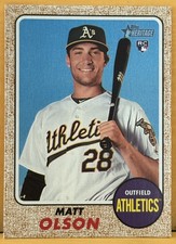 2017 Topps Heritage High Number Matt Olson Rookie Card Oakland Athletics SP #681. rookie card picture